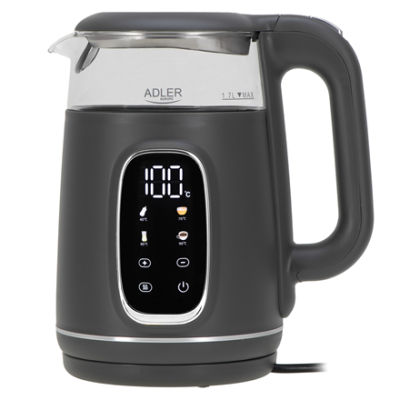 Adler Kettle with LED Display  |  AD 1305  |  Electric  |  2200 W  |  1.7 L  |  Plastic  |  360° rotational base  |  Grey