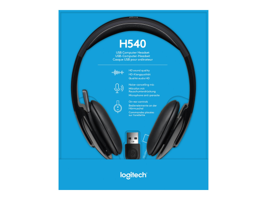 Logitech  |  Austiņas  |  H540  |  Iebūvētais mikrofons  |  USB Type-A  |  Melns
