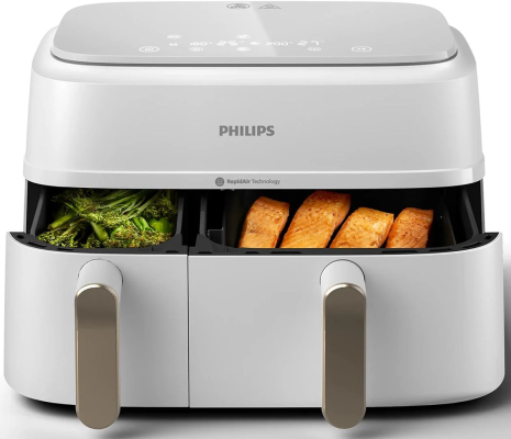 Philips Divkāršā groza gaisa friteze  |  NA353 / 10 3000 sērija  |  Jauda 2750 W  |  Tilpums 9 L  |  Rapid Air Plus  |  Balta