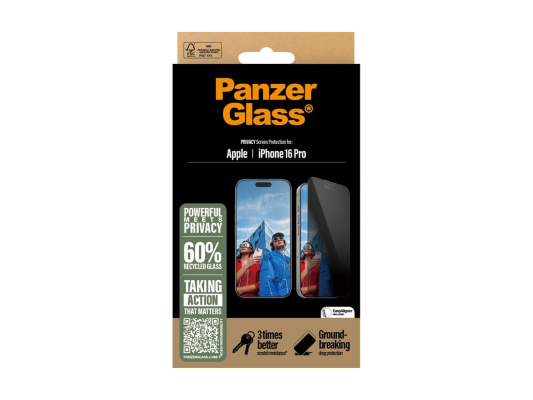 PanzerGlass Screen protector  |  Apple  |  iPhone 16 Pro  |  Glass  |  Black  |  Ultra-Wide Fit