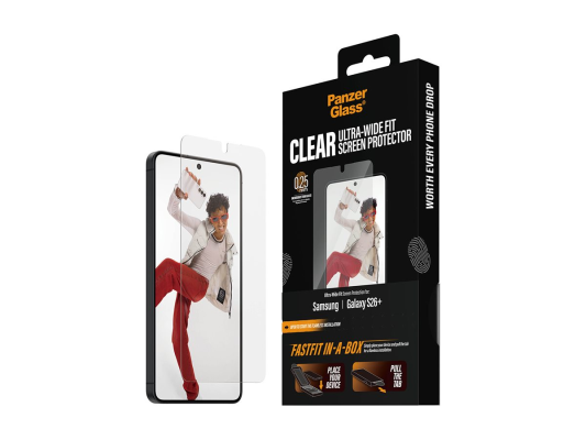 PanzerGlass ekrāna aizsargs Samsung New Galaxy S26 Plus  |  Ultra-Wide Fit ar FASTFIT IN-A-BOX  |  PanzerGlass