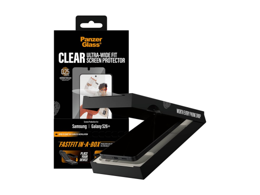 PanzerGlass ekrāna aizsargs Samsung New Galaxy S26 Plus  |  Ultra-Wide Fit ar FASTFIT IN-A-BOX  |  PanzerGlass