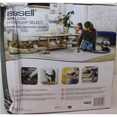 SALE OUT. Bissell SpotClean HydroSteam Select  |  Bissell Portable Carpet and Upholstery Cleaner  |  SpotClean HydroSteam Select  |  Corded operating  |  Washing function  |  1000 W  |  Black  |  23 month(s)  |  DAMAGED PACKAGING