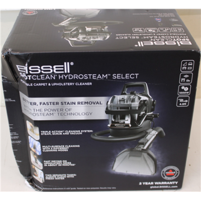 SALE OUT. Bissell SpotClean HydroSteam Select  |  Bissell Portable Carpet and Upholstery Cleaner  |  SpotClean HydroSteam Select  |  Corded operating  |  Washing function  |  1000 W  |  Black  |  24 month(s)  |  DAMAGED PACKAGING