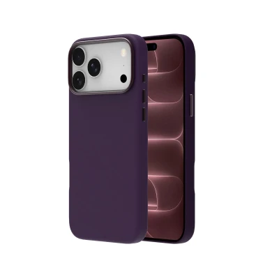 JM ādas vāks ar MAGSAFE iPhone 18 Pro purpurā.
