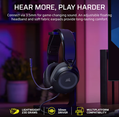 Corsair Gaming austiņas  |  HS35 v3  |  Vadu  |  Mikrofons  |  Ogļu
