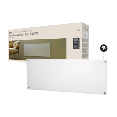 Обогреватель Mill Glass Smart WiFi панельный Gen. 4  |  GL1300WIFI4  |  Панельный обогреватель  |  1300 Вт  |  Подходит для помещений площадью до 15-19 м²  |  Белый