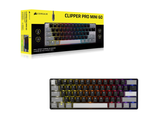 CORSAIR CLIPPER PRO MINI 60 Клавиатура Gaming с Холл-эффектом, Подсветка RGB LED, CORSAIR MGX Core, Черные PBT DS Клавиши  |  Corsair