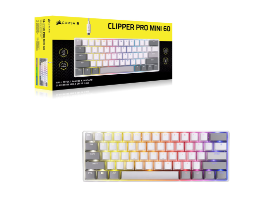 CORSAIR CLIPPER PRO MINI 60 Hall Effect Gaming Keyboard, Backlit RGB LED, CORSAIR MGX Core, White , PBT DS Keycaps