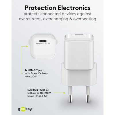 Goobay 20 W USB-C PD GaN Быстрая Зарядка Нано  |  USB-C