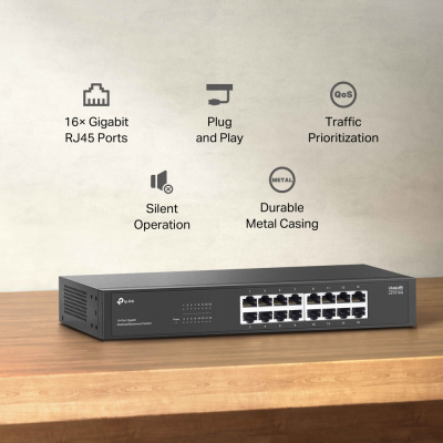 TP-LINK 16-Port Gigabit Switch  |  LS1016G  |  Unmanaged  |  Desktop / Rack-mountable