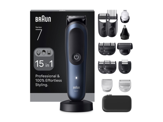 Braun Hair Trimmer  |  All-in-One Series 7 AIO7580  |  Cordless  |  Wet & Dry  |  Number of length steps 14  |  Blue / Black