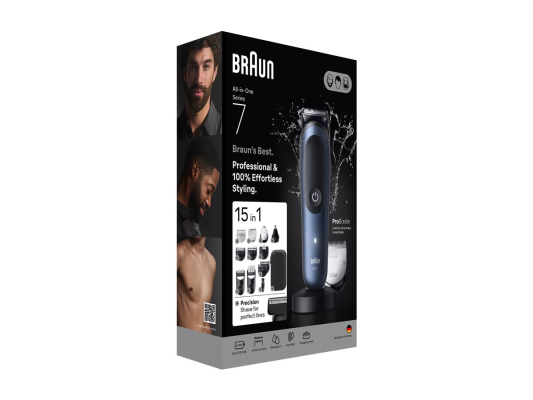Braun Hair Trimmer  |  All-in-One Series 7 AIO7580  |  Cordless  |  Wet & Dry  |  Number of length steps 14  |  Blue / Black