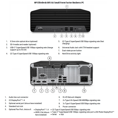 HP Renewed Grade B  |  EliteDesk 805 G6 SFF  |  AMD Ryzen 5 PRO  |  16 GB  |  SSD  |  256 GB  |  AMD Radeon Graphics  |  Windows 11 Pro