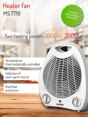 Mesko  |  Sildītājs  |  MS 7719  |  Ventilatora sildītājs  |  2000 W  |  Balts