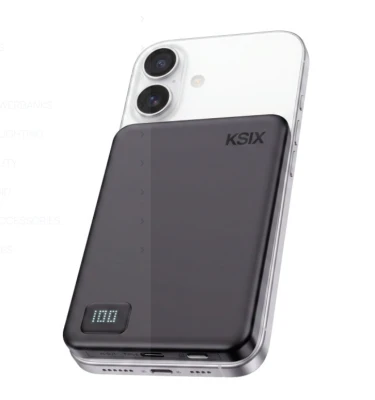 Ksix Powerbank Magslim 5000 mAh Magnetic USB-C PD 20W Digital display Black