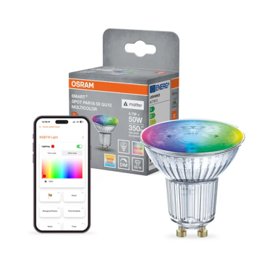 Диммируемая умная LED лампа GU10, 4.7W, RGBTW, 350Lm, 45°, SMART+ MATTER