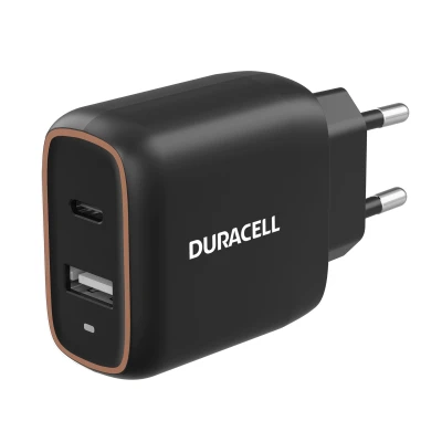 Duracell sienas lādētājs 20W 1x USB-C + 1x USB-A USB , EU kontaktdakša
