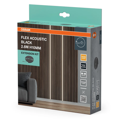 Extension Kit LED Dimmable strip for acoustic panels, 2.6W, 24W, 3000K, 1000Lm, IP20, Flex Strips Acoustic Black
