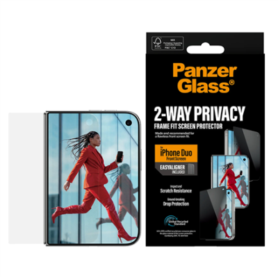 PanzerGlass Privacy w. EasyAligner  |  Ekrāna aizsargs  |  Apple  |  iPhone Duo  |  Stikls  |  Caurspīdīgs
