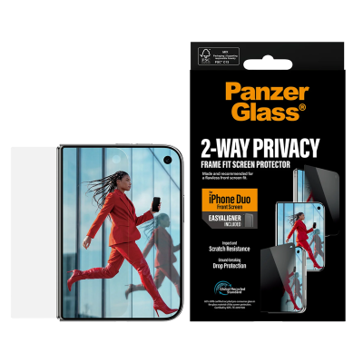 PanzerGlass Privacy w. EasyAligner  |  Ekrāna aizsargs  |  Apple  |  iPhone Duo  |  Stikls  |  Caurspīdīgs