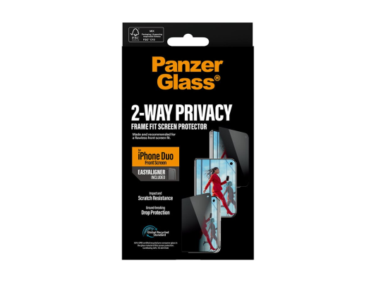 PanzerGlass Privacy w. EasyAligner  |  Ekrāna aizsargs  |  Apple  |  iPhone Duo  |  Stikls  |  Caurspīdīgs