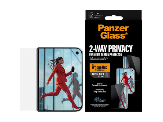 PanzerGlass Privacy w. EasyAligner  |  Ekrāna aizsargs  |  Apple  |  iPhone Duo  |  Stikls  |  Caurspīdīgs