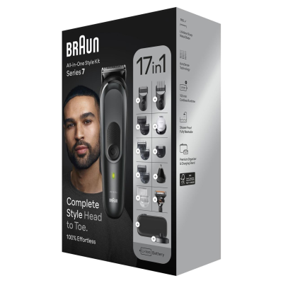 Braun  |  17-in-1 Multi-grooming Style Kit  |  MGK7491  |  Cordless  |  Number of length steps 13  |  Grey