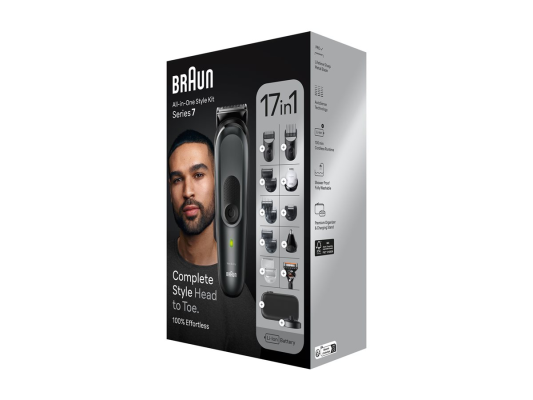 Braun  |  17-in-1 Multi-grooming Style Kit  |  MGK7491  |  Cordless  |  Number of length steps 13  |  Grey