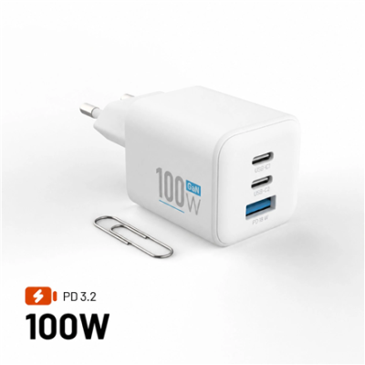 Fixed GaN Network Charger Mini with 2xUSB-C and USB output, PD support, 100 W, white  |  FIXCG100M-2C1A-WH