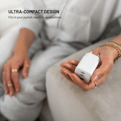Fixed GaN Network Charger Mini with 2xUSB-C and USB output, PD support, 100 W, white  |  FIXCG100M-2C1A-WH