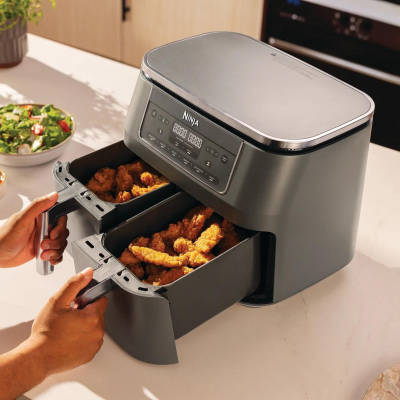 NINJA Divkāršais karstā gaisa friteze  |  DZ300EU  |  Jauda 2400 W  |  Ietilpība 7.6 L  |  Pelēks