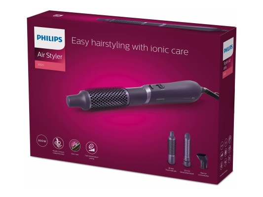 Philips karstā gaisa stils  |  BHA305 / 00 7000 sērija  |  Jonu kondicionēšana  |  Siltuma līmeņu skaits 3  |  800 W  |  Violetais
