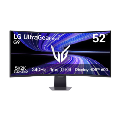 LG  |  UltraGear evo G9 52G930B-B  |  52 "  |  VA  |  WUHD  |  21:9  |  240 Hz  |  1 ms  |  5120 x 2160 pikseļi  |  400 cd / m²  |  Melns