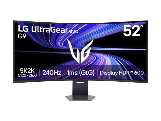 LG  |  UltraGear evo G9 52G930B-B  |  52 "  |  VA  |  WUHD  |  21:9  |  240 Hz  |  1 ms  |  5120 x 2160 pikseļi  |  400 cd / m²  |  Melns