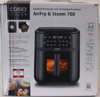 РАСПРОДАЖА. Caso  |  Воздушная фритюрница с функцией пара  |  Steam and AirFry 700  |  Мощность 1700 W  |  Вместимость 7 L  |  Черный  |  ДЕМО