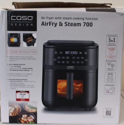 РАСПРОДАЖА. Caso  |  Воздушная фритюрница с функцией пара  |  Steam and AirFry 700  |  Мощность 1700 W  |  Вместимость 7 L  |  Черный  |  ДЕМО