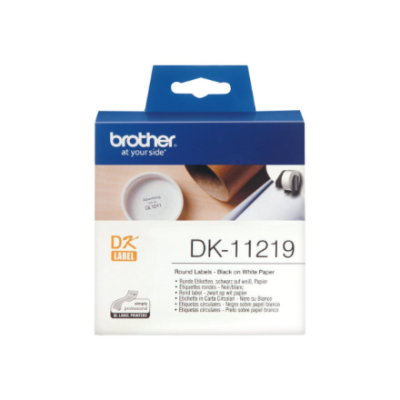 Круглые бумажные этикетки Brother DK-11219, 12 мм, черные на белом  |  Brother