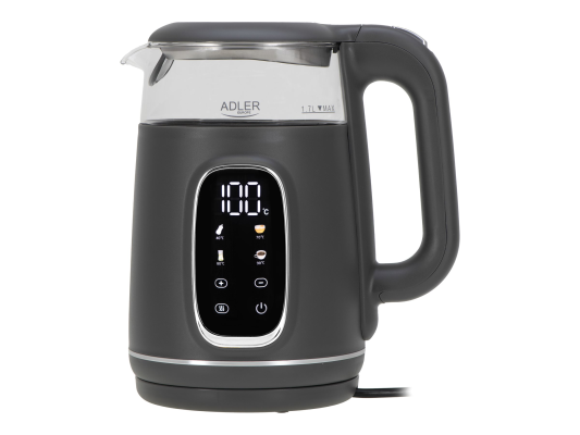 Adler Kettle with LED Display  |  AD 1305  |  Electric  |  2200 W  |  1.7 L  |  Plastic  |  360° rotational base  |  Grey