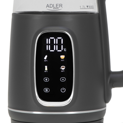 Adler Kettle with LED Display  |  AD 1305  |  Electric  |  2200 W  |  1.7 L  |  Plastic  |  360° rotational base  |  Grey