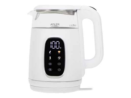 Adler Kettle with LED Display  |  AD 1305  |  Electric  |  2200 W  |  1.7 L  |  Plastic  |  360° rotational base  |  White / Silver