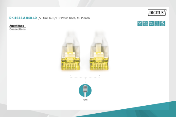 Digitus  |  CAT 6A S / FTP patch cable, 10 pieces  |  DK-1644-A-010-10  |  S / FTP  |  Gray