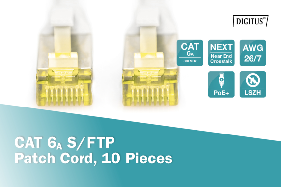 Digitus  |  CAT 6A S / FTP patch cable, 10 pieces  |  DK-1644-A-010-10  |  S / FTP  |  Gray