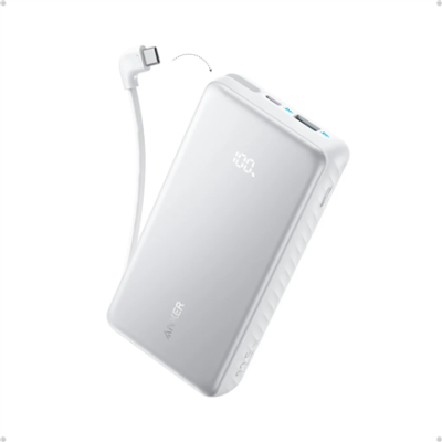Anker Power Bank 22.5W, Built-In USB-C Cable  |  Zolo  |  20000 mAh  |  USB-C  |  White