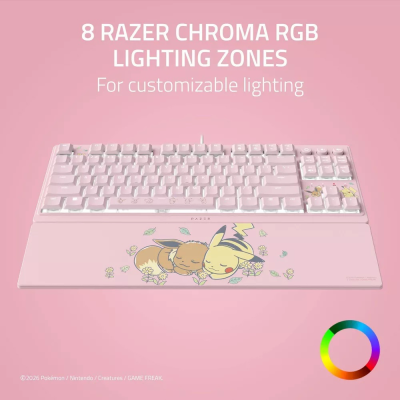 Razer Ornata V3 Tenkeyless  |  Gaming keyboard  |  Wired  |  US  |  Razer Mecha-Membrane Switches  |  Wrist Rest  |  Pikachu Eevee Edition