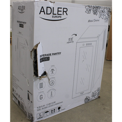 РАСПРОДАЖА. Adler  |  Пантия для напитков  |  AD 8083  |  Класс энергоэффективности G  |  Свободностоящий  |  Вместимость бутылок 12  |  Черный  |  УПАКОВКА С ПОВРЕЖДЕНИЯМИ, ЦАРАПИНА НА ДВЕРЕ И СПРАВА