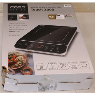 SALE OUT. Caso Touch 2000 Hob, Induction, Width 29 cm, 1 cooking zone, Touch control, Black  |  Caso  |  Hob  |  Touch 2000  |  Induction  |  Number of burners / cooking zones 1  |  Touch  |  Timer  |  Black  |  DAMAGED PACKAGING
