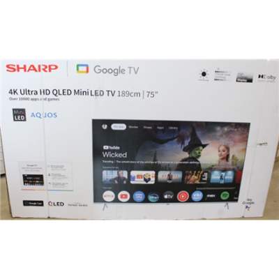 SALE OUT. Sharp 75JP7265E 75" (189cm) 4K Ultra HD QLED MiniLED Google TV, HARMAN / KARDON Speaker System  |  SALE OUT. Sharp 4K QLED TV  |  75JP7265E  |  75  |  Smart TV  |  Google TV  |  UHD  |  DAMAGED PACKAGING
