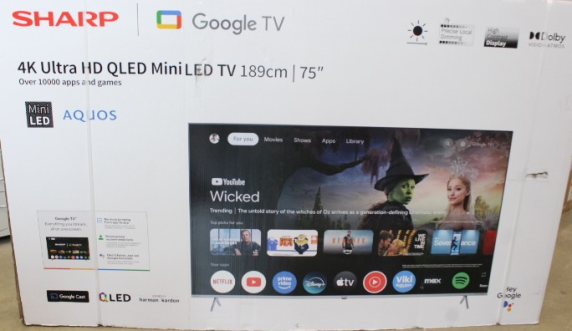 SALE OUT. Sharp 75JP7265E 75" (189cm) 4K Ultra HD QLED MiniLED Google TV, HARMAN / KARDON Speaker System  |  SALE OUT. Sharp 4K QLED TV  |  75JP7265E  |  75  |  Smart TV  |  Google TV  |  UHD  |  DAMAGED PACKAGING