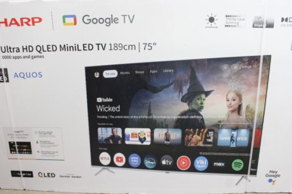 SALE OUT. Sharp 75JP7265E 75" (189cm) 4K Ultra HD QLED MiniLED Google TV, HARMAN / KARDON Speaker System  |  SALE OUT. Sharp 4K QLED TV  |  75JP7265E  |  75  |  Smart TV  |  Google TV  |  UHD  |  DAMAGED PACKAGING